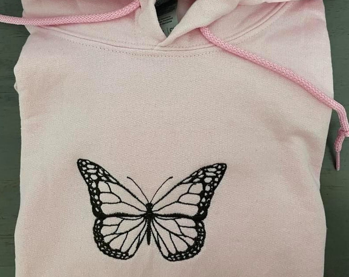 Vintage Butterfly Custom Embroidered Hoodie Butterfly Hooded Sweatshirt Butterfly Hoodie