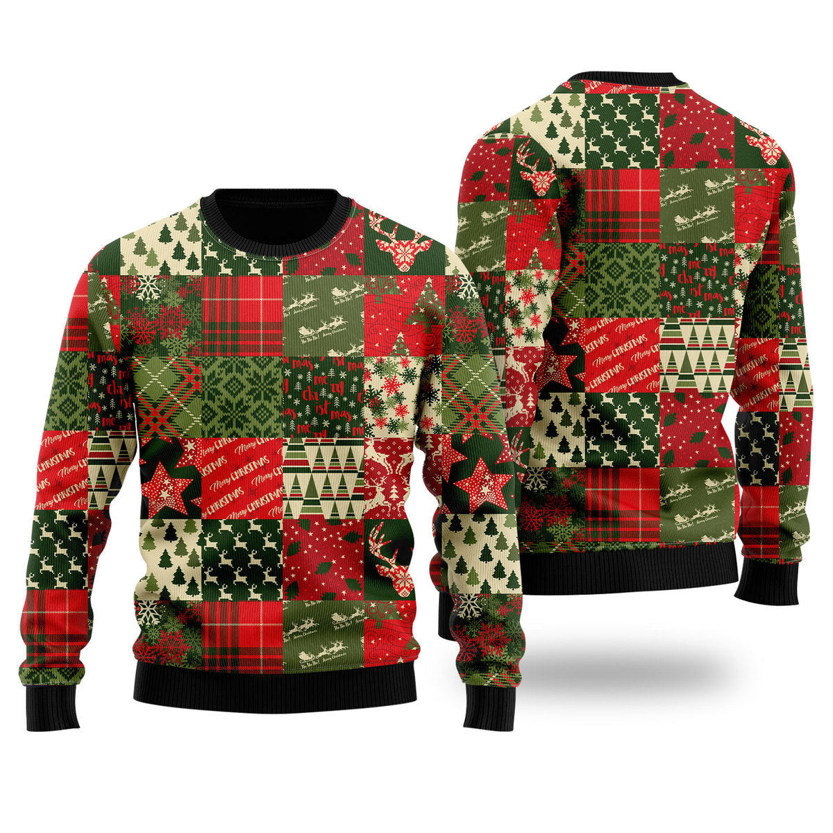 Vintage Christmas Patchwork Ugly Christmas Sweater Ugly Sweater For Men Women