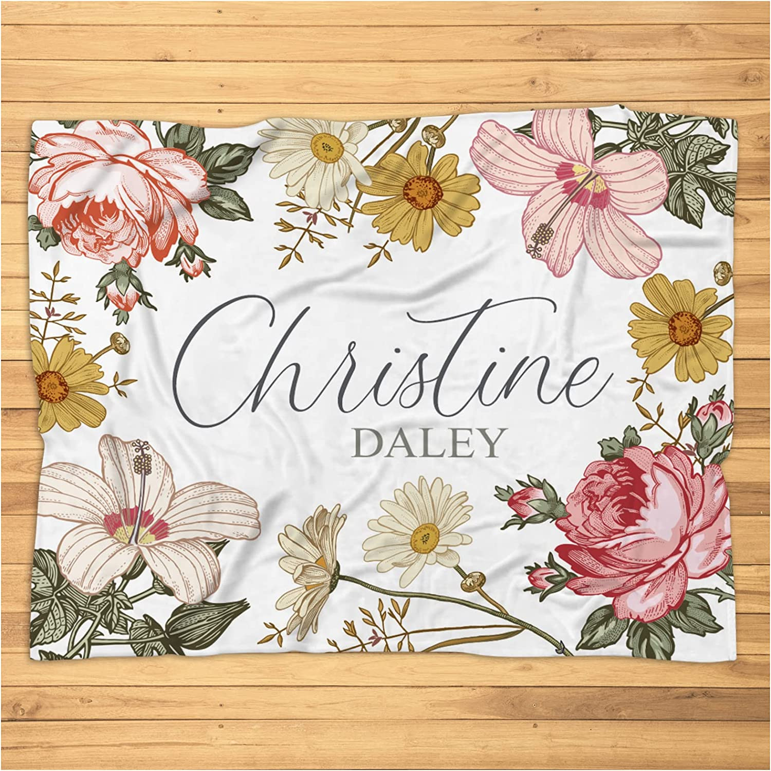 Vintage Floral Personalized Baby Blanket