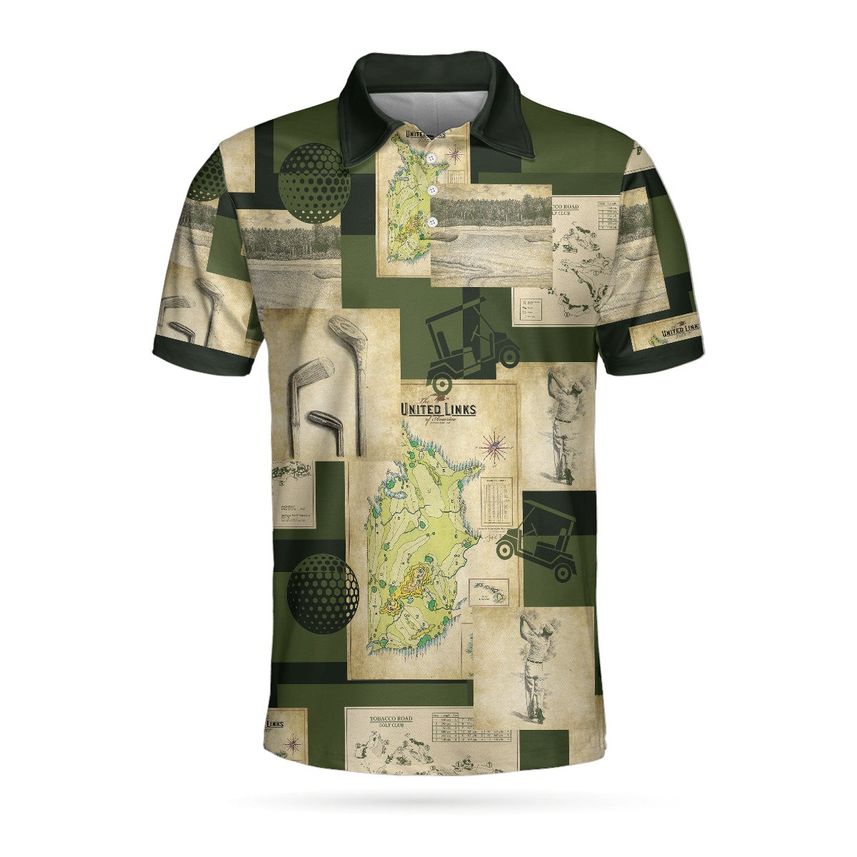 Vintage Golf Art All Over Print Polo Shirt Vintage Golf Map And Sketch Polo Shirt Best Golf Shirt For Men