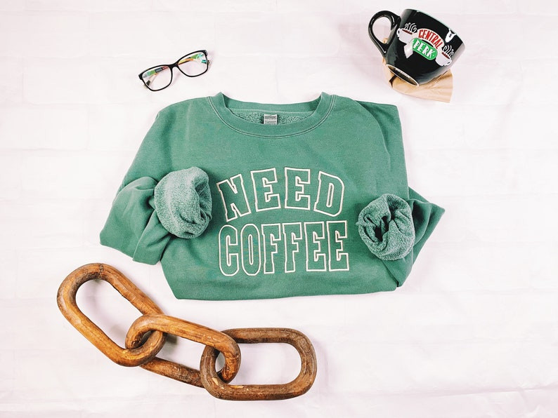 Vintage Need Coffee Embroidered Crewneck Sweatshirt - Trendy Sweatshirt