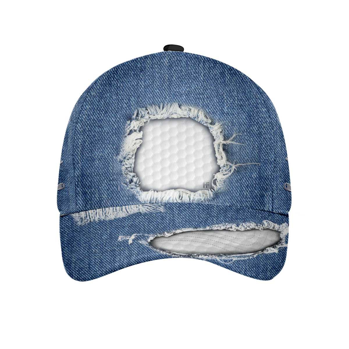 Vintage Ripped Jean White Golf Ball Pattern Cap