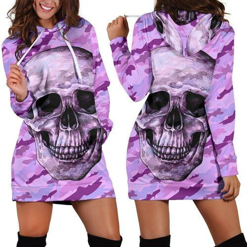 Violet Camo Skull Hoodie Dress Sweater Dress Sweatshirt Dress 3d All Over Print For Women Hoodie