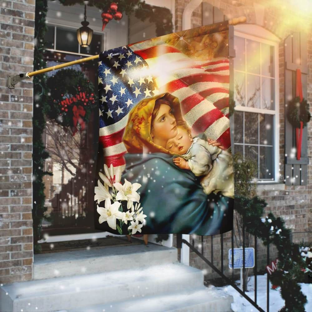 Virgin Mary and Jesus American Flag Garden Flag House Flag