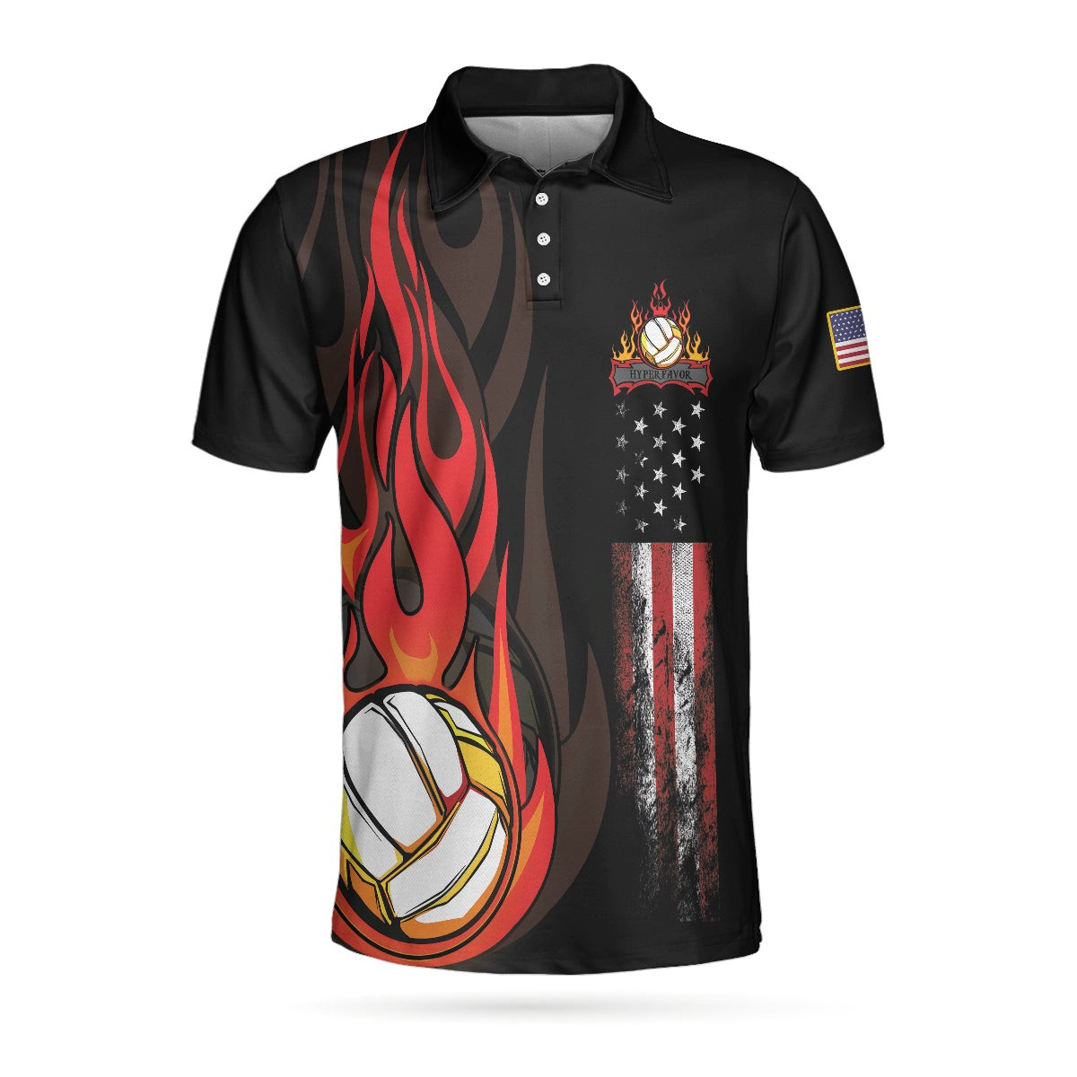 Volleyball Flame Short Sleeve Polo Shirt Black American Flag Polo Shirt Best Volleyball Shirt For Men