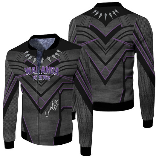 Wakanda Forever Chadwick Boseman Signature Black Panther Suit Pattern For Fan Fleece Bomber Jacket