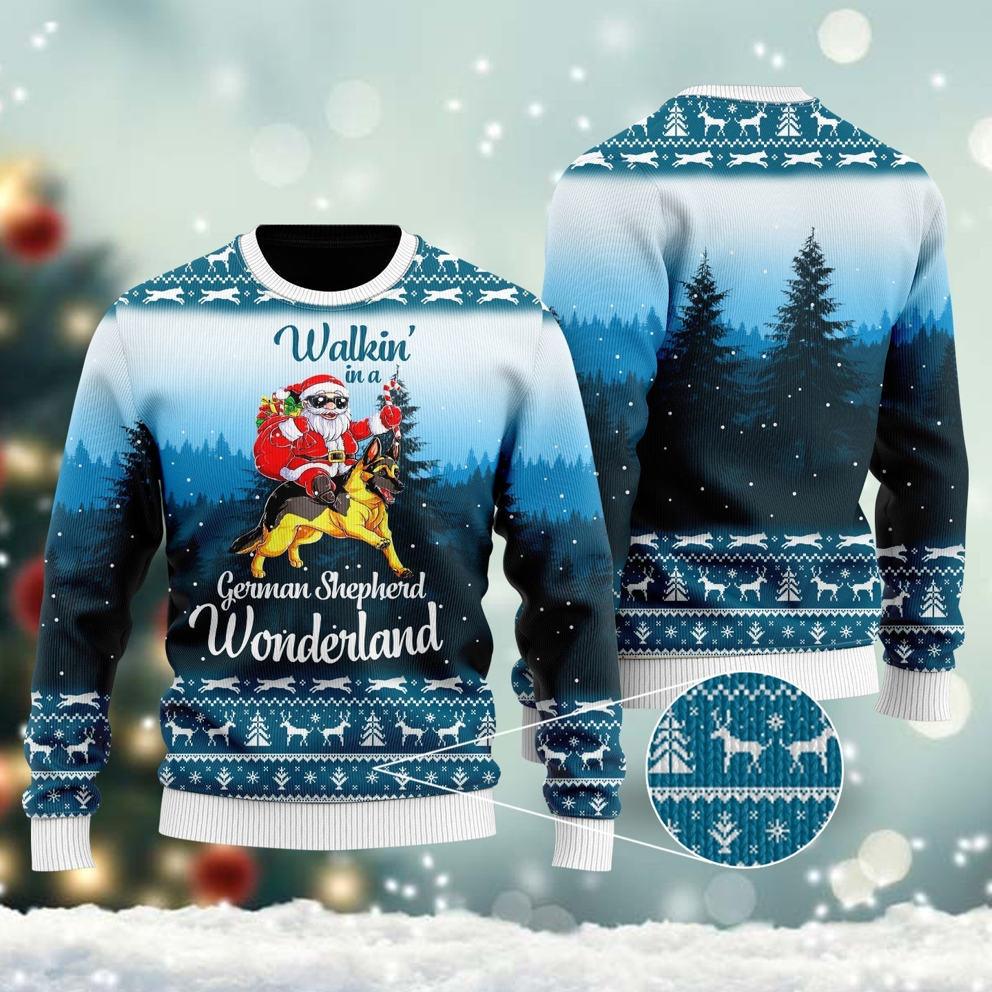 Walkin In A German Shepherd Wonderland Ugly Christmas Sweater Ugly Sweater For Men Women