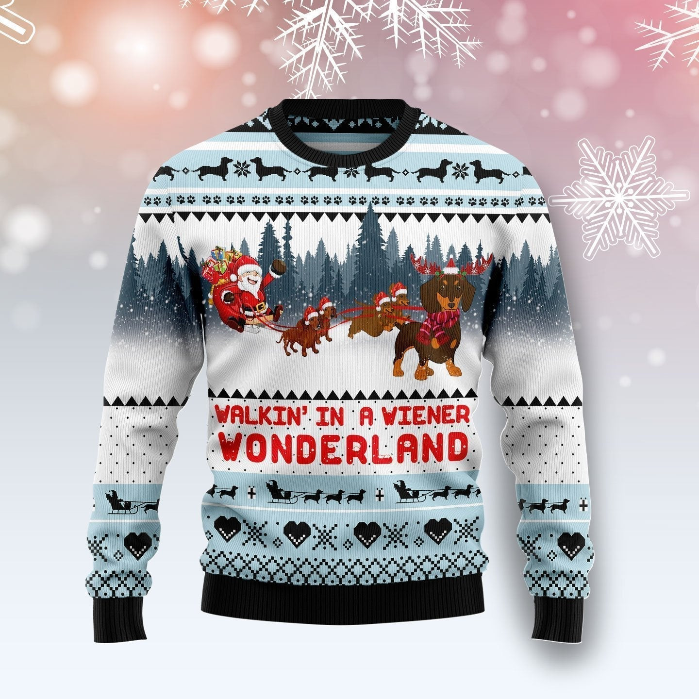 Walkin In A Weiner Wonderland Dachshund Lover Ugly Christmas Sweater Ugly Sweater For Men Women