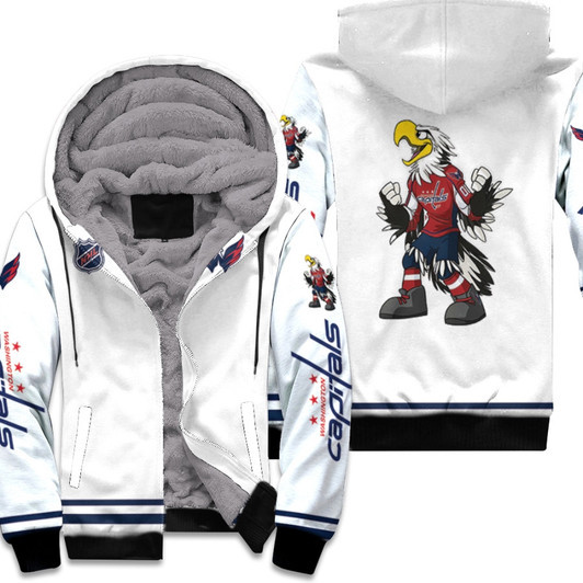 Washington Capitals Nhl Ice Hockey Team Slapshot Logo Mascot White 3D Designed Allover Gift For Capitals Fans Fleece Hoodie