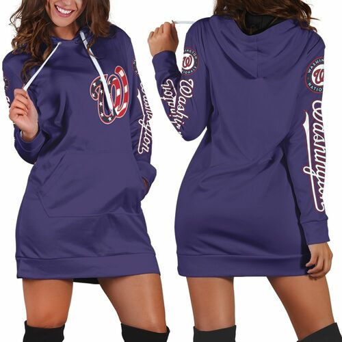 Washington Nationals 2020 Mlb Blue Us Flag Hoodie Dress Sweater Dress Sweatshirt Dress