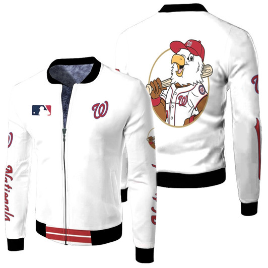 Washington Nationals Mlb Baseball Team Screech Logo White Fleece Bomber Jacket