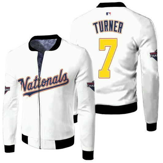 Washington Nationals Trea Turner 7 2020 Mlb Baseball Team White Jersey Style Gift For Nationals Fans Fleece Bomber Jacket