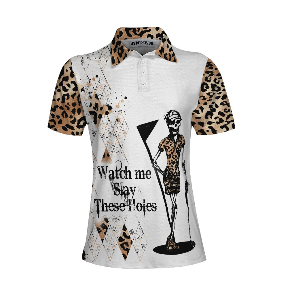 Watch Me Slay These Holes Panther Skin Pattern Short Sleeve Women Polo Shirt