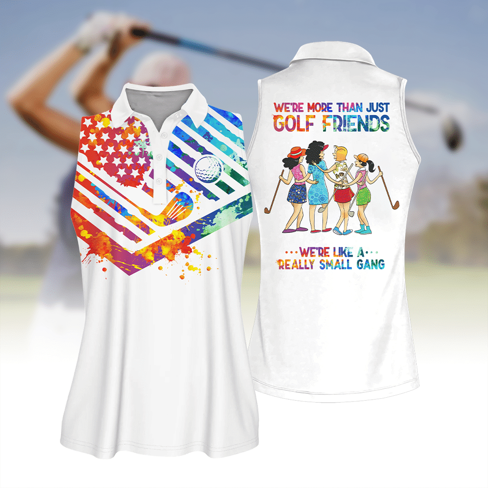 Watercolor America Flag Golf Friends Women Short Sleeve Polo Shirt Sleeveless Polo Shirt