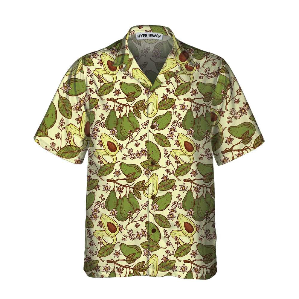 Watercolor Avocado Seamless Pattern Hawaiian Shirt Funny Avocado Shirt Short Sleeve Avocado Print Shirt