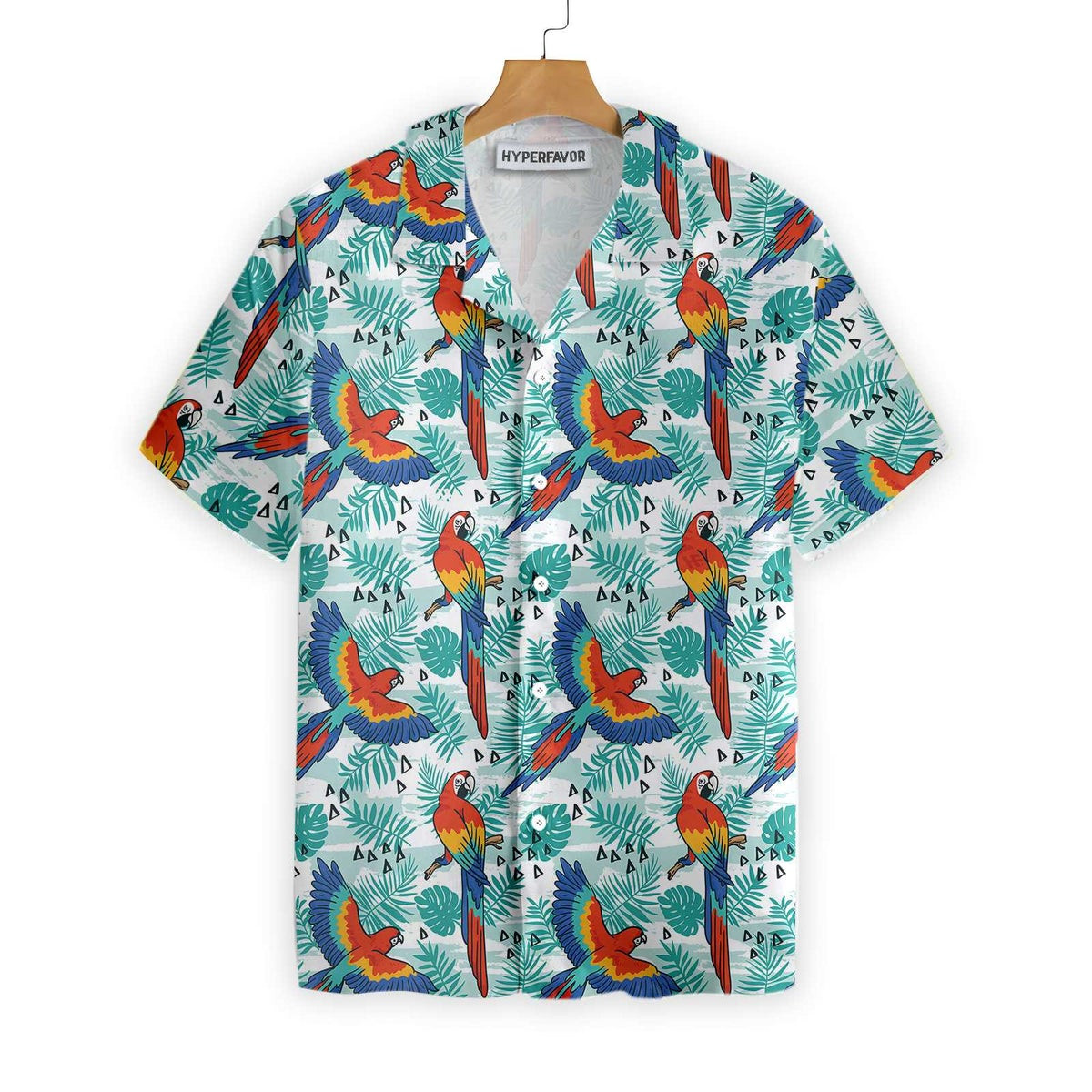 Watercolor Parrot  Palm Leaves Hawaiian Shirt