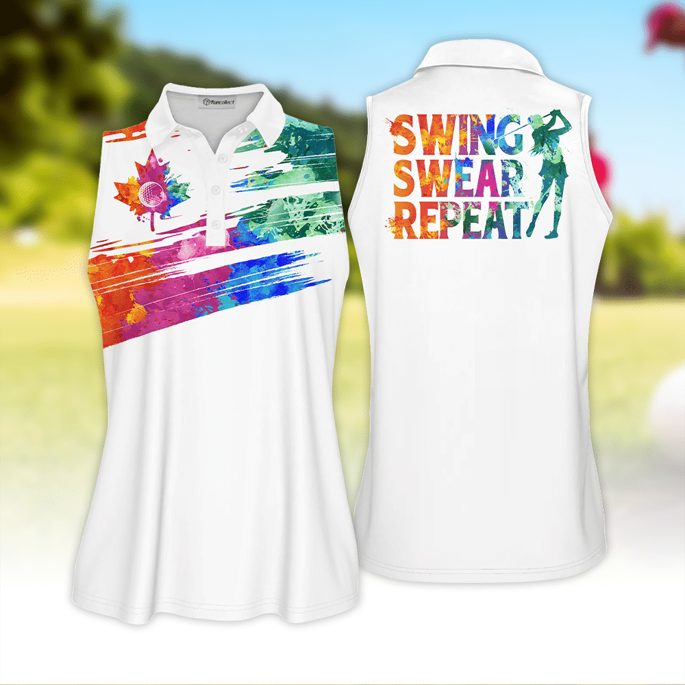 Watercolor Scratched Flag Canada Swing Swear Repeat Golfer Gift Color Sleeveless Polo Shirt Short Sleeve Long Sleeve Polo Shirt