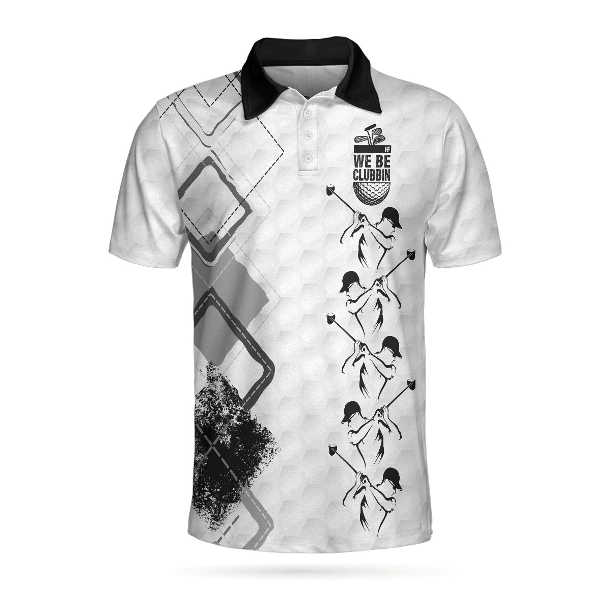 We Be Clubbin Golf Short Sleeve Polo Shirt Golf Pattern Black And White Golfer Polo Shirt Best Golf Shirts Short Sleeve Polo For Men