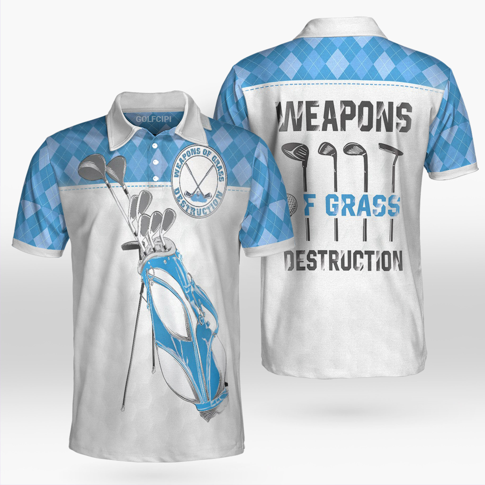 Weapons Of Grass Destruction Blue Golf Shirt Golf Shirts Short Sleeve Polo For Men