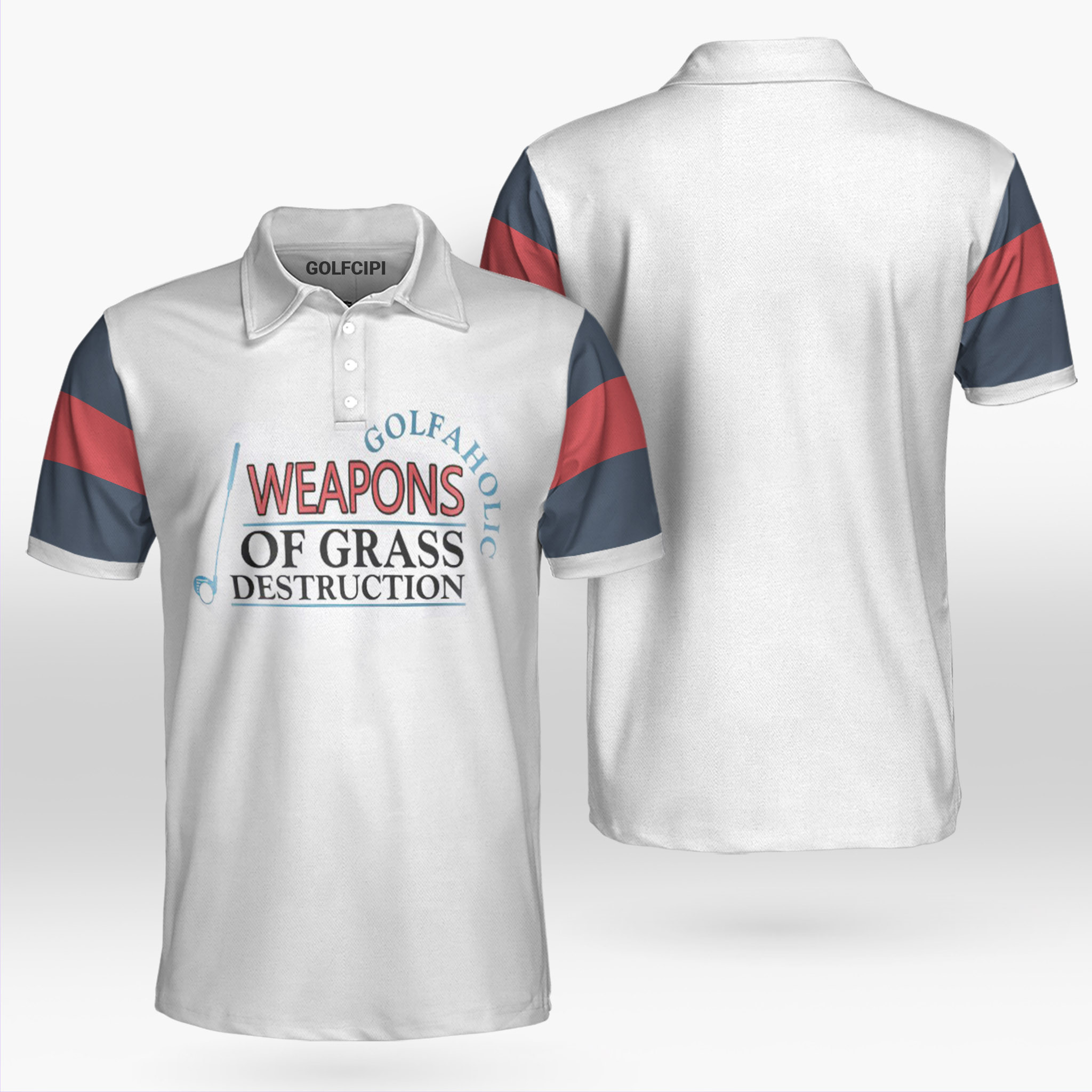 Weapons Of Grass Destruction Golfaholic White Polo Shirt Best Golf Shirts For Men