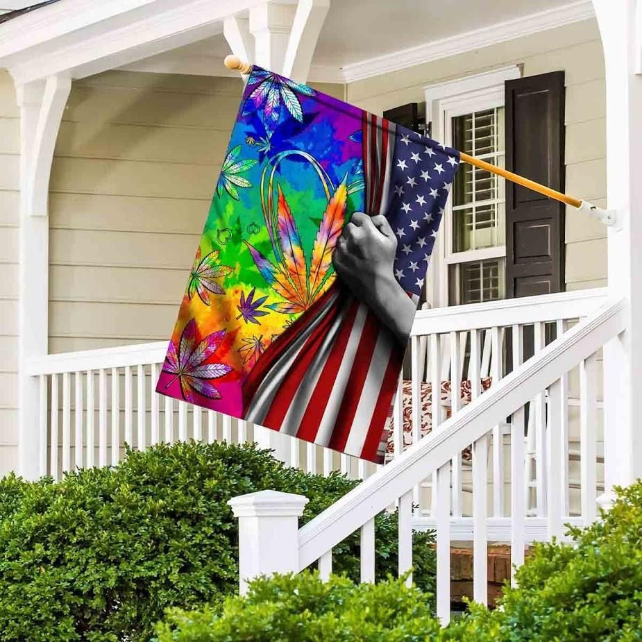 Weed American Flag Tie Dye Color 4th July 420 Marijuana Cannabis Garden Flag House Flag