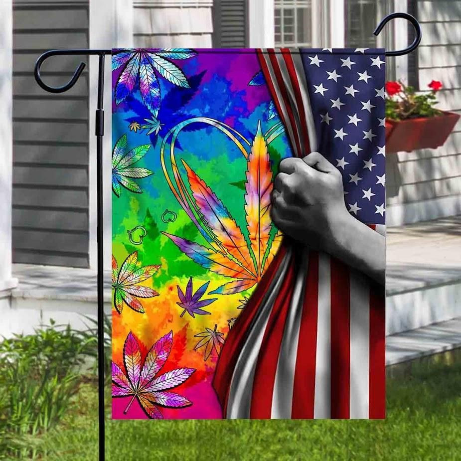 Weed American Flag Tie Dye Color 4th July 420 Marijuana Cannabis Garden Flag House Flag