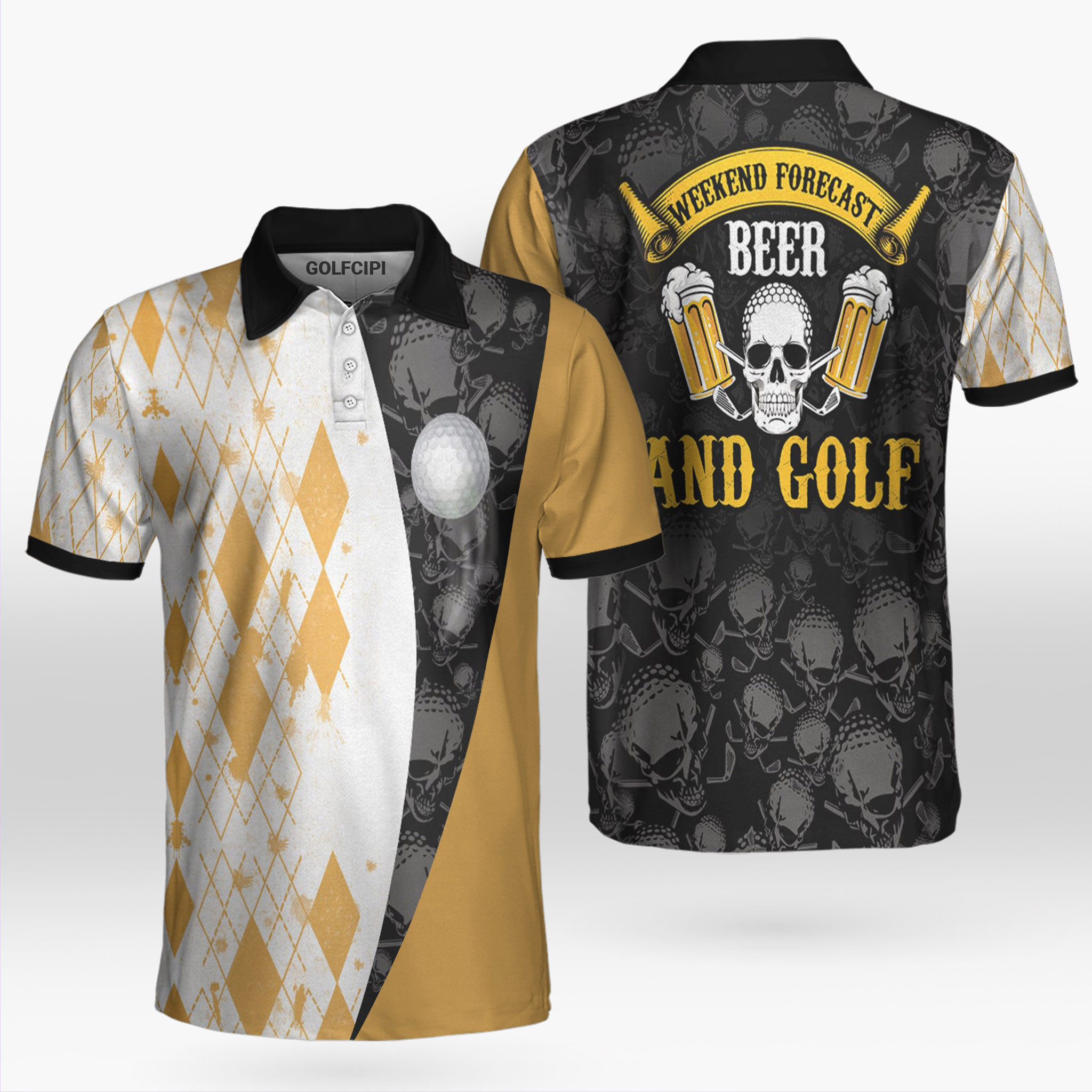 Weekend Forecast Beer And Golf With Skeleton Beer Golf Shirt Golf Shirts Short Sleeve Polo For Men