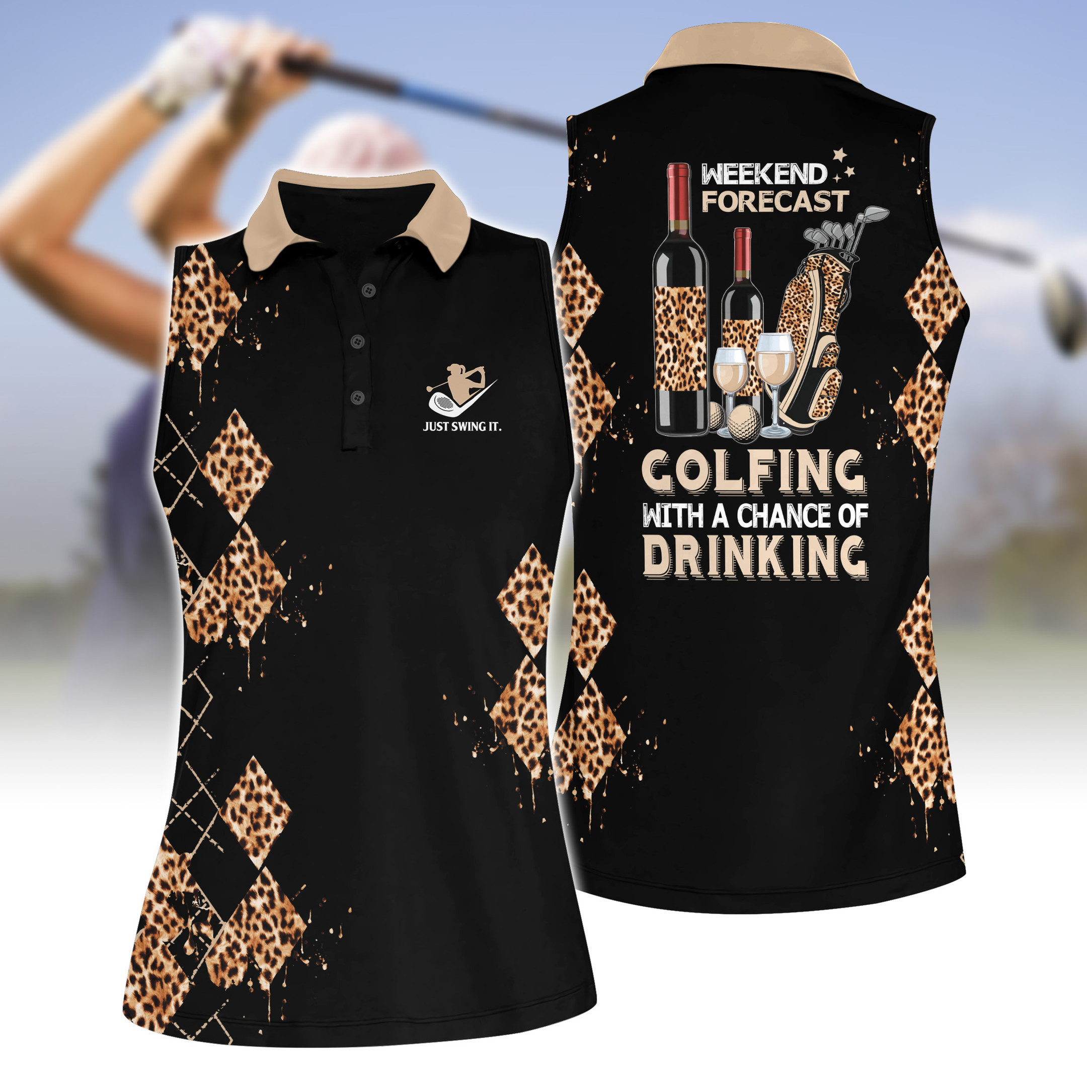 Weekend Forecast Golfing With A Chance Of Drinking Women Short Sleeve Polo Shirt Sleeveless Polo Shirt