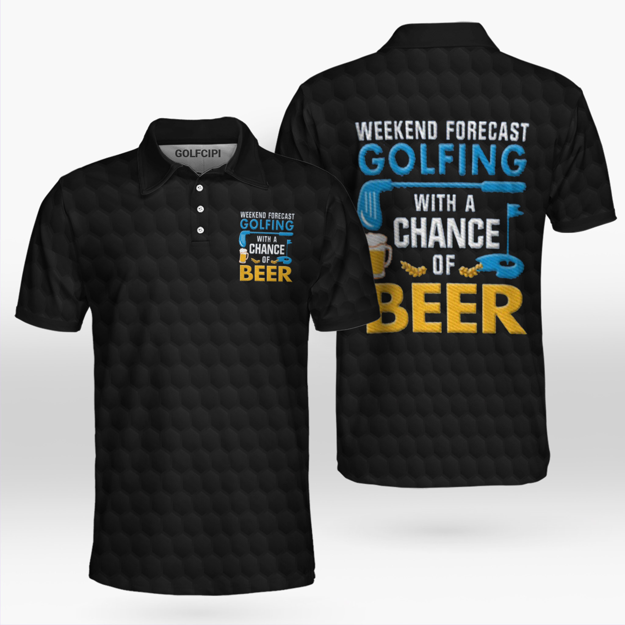 Weekend Forecast Golfing With A Change Of Beer Golf Shirt Golf Shirts Short Sleeve Polo For Men