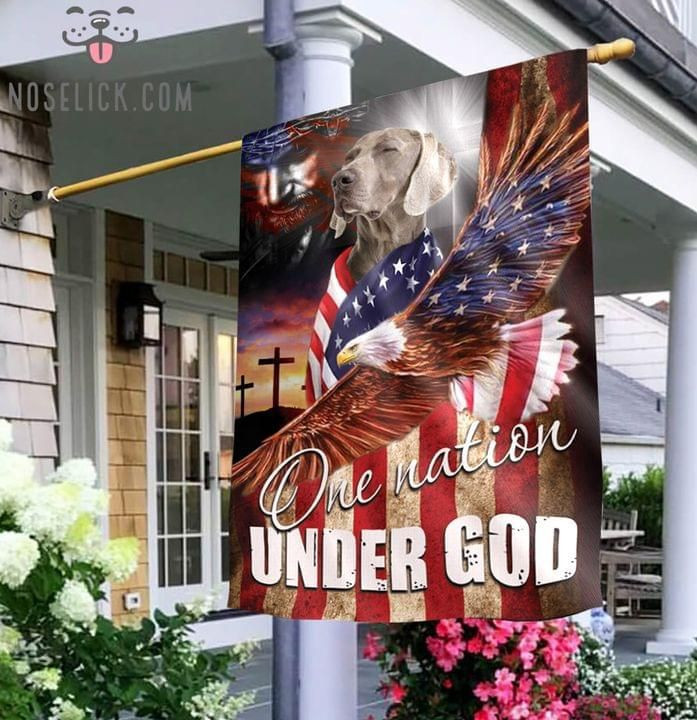 Weimaraner One Nation Under God Christian Cross Dog Lover Eagle American Flag Garden Flag House Flag