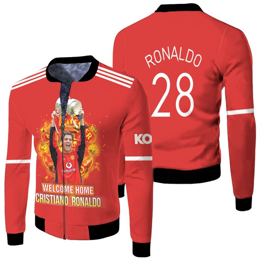 Welcome Home Cristiano Ronaldo 28 Champions Manchester United Red Fleece Bomber Jacket