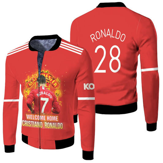 Welcome Home Cristiano Ronaldo 28 Great Footballer Manchester United Red Fleece Bomber Jacket