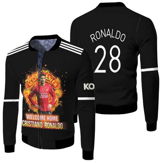 Welcome Home Cristiano Ronaldo 28 Manchester United Great Player Black Fleece Bomber Jacket