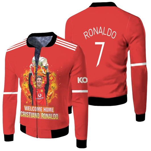 Welcome Home Cristiano Ronaldo 7 Champions Manchester United Red Fleece Bomber Jacket