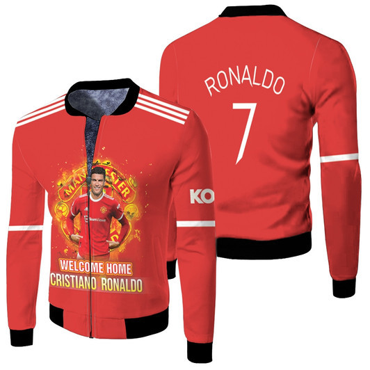 Welcome Home Cristiano Ronaldo 7 Manchester United Football Team Logo Red Fleece Bomber Jacket