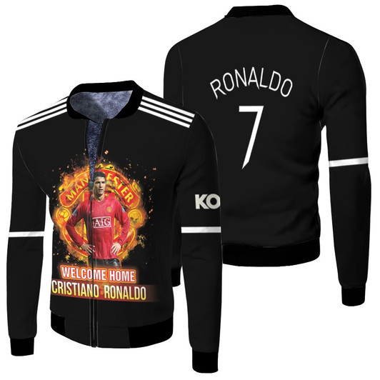 Welcome Home Cristiano Ronaldo 7 Manchester United Great Player Black Fleece Bomber Jacket