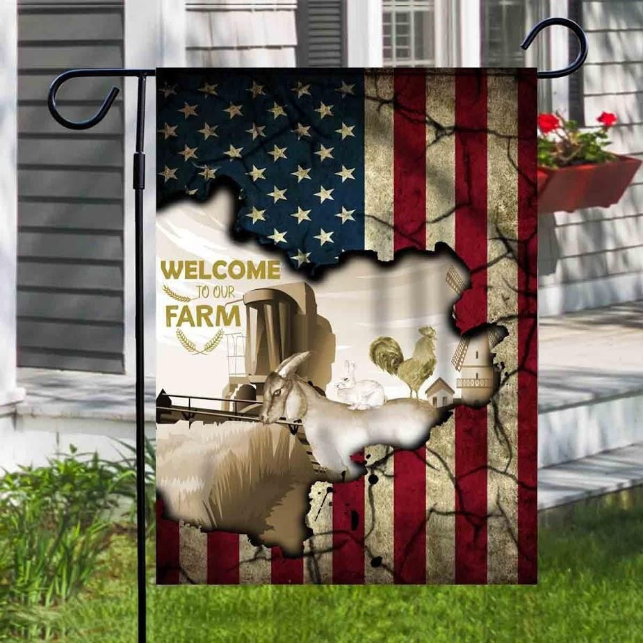 Welcome To Our Farm With Goat And Chicken Flag ate American Independence Day Us Garden Flag House Flag