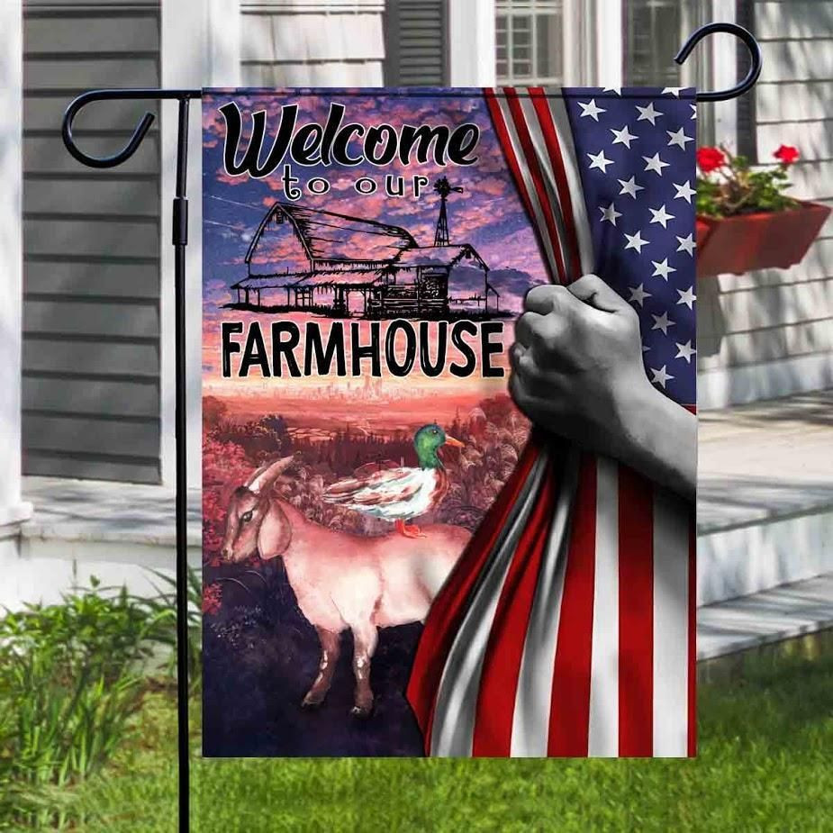 Welcome To Our Farmhouse Flag Goat ate American Independence Day Us Garden Flag House Flag