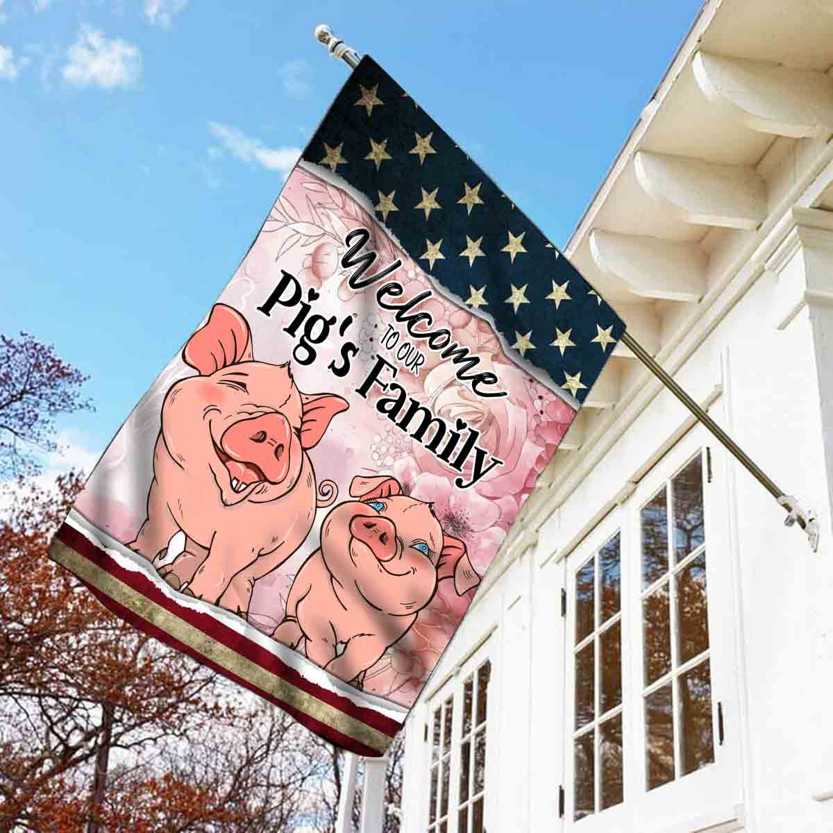 Welcome To Our Pigs Family Flag Animal Farm ate American Independence Day Us Garden Flag House Flag