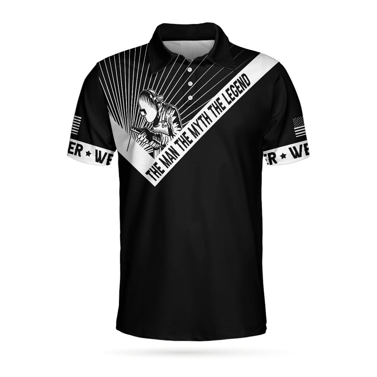 Welder The Man The Myth The Legend Polo Shirt Personalized Black And White American Flag Welder Shirt For Men