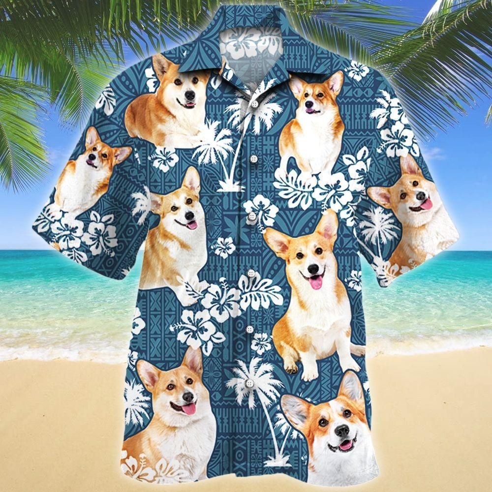 Welsh Corgi Dog Lovers Blue Tribal Aloha Hawaiian Shirt Colorful Short Sleeve Summer Beach Casual Shirt For Men And Women