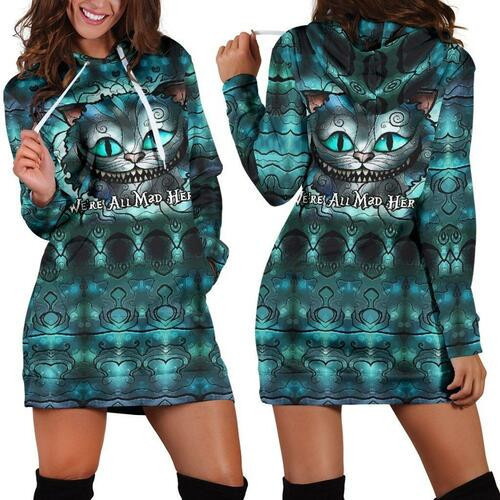 Were All Mad Here Hoodie Dress Sweater Dress Sweatshirt Dress 3d All Over Print For Women Hoodie