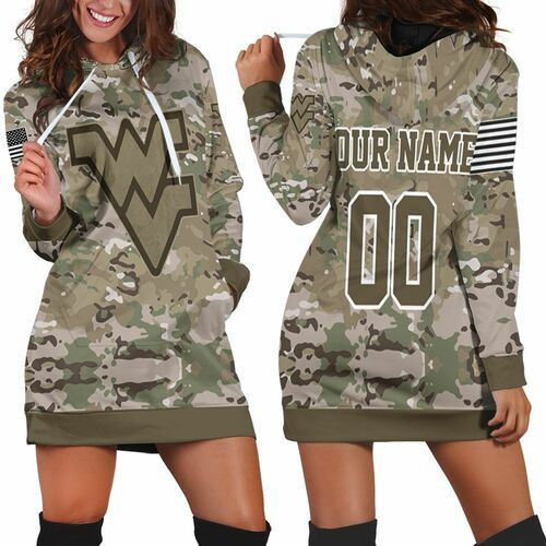 West Virginia Mountaineers Camouflage Veteran 3d Hoodie Dress Sweater Dress Sweatshirt Dress
