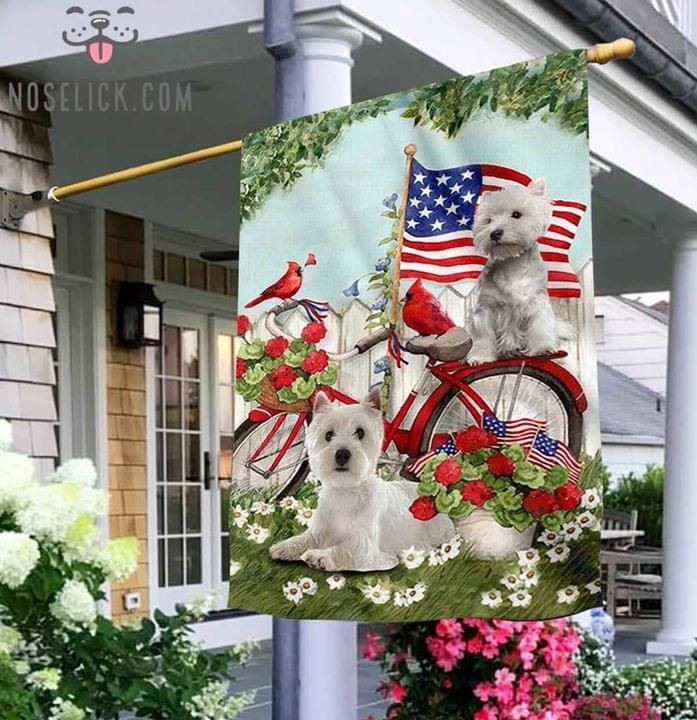 Westie Flowers Bicycle Dog Lover American Flag Garden Flag House Flag