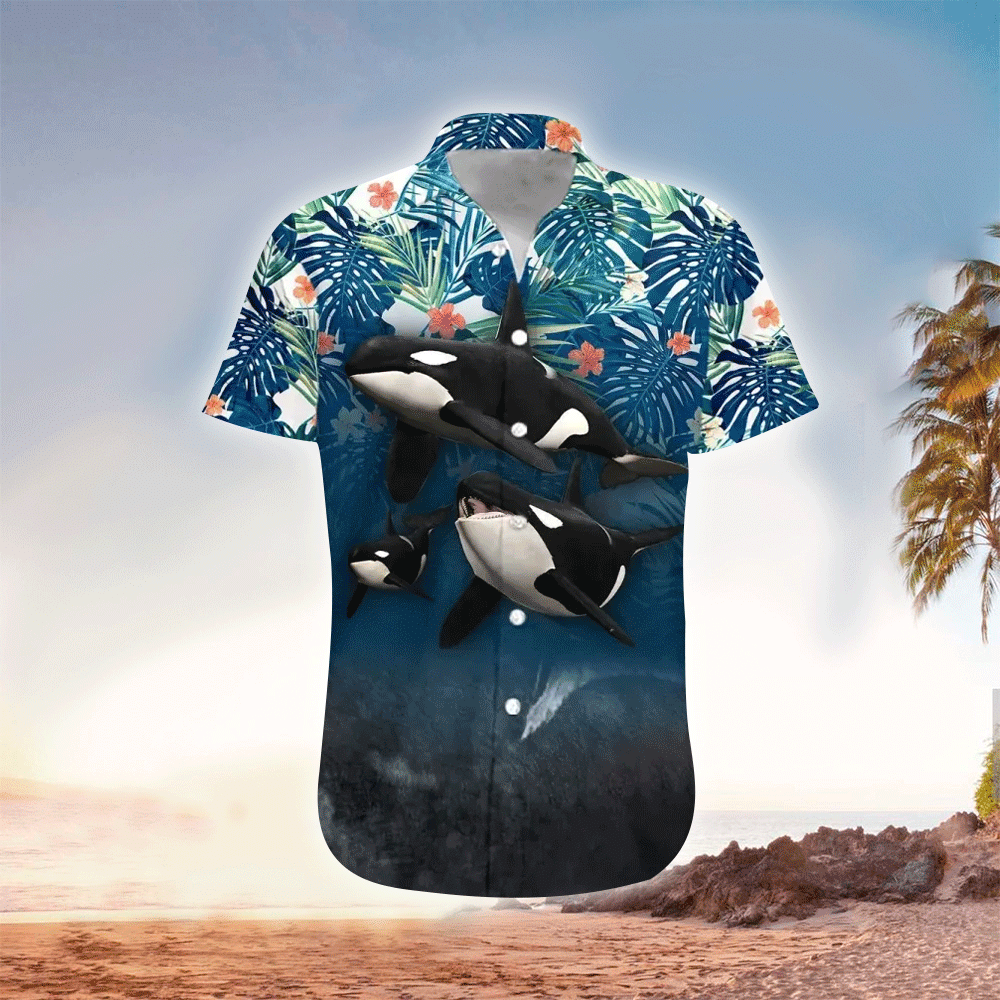 Whale Apparel Whale Hawaiian Button Up Shirt for Men and Women