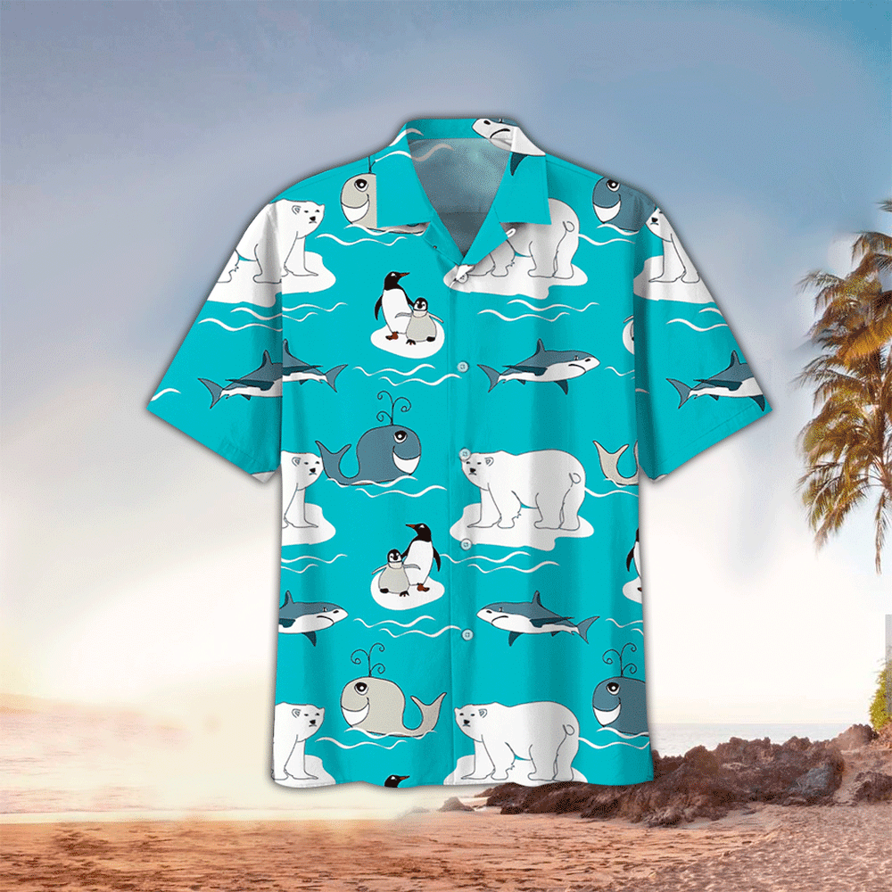 Whale Apparel Whale Hawaiian Button Up Shirt for Men and Women