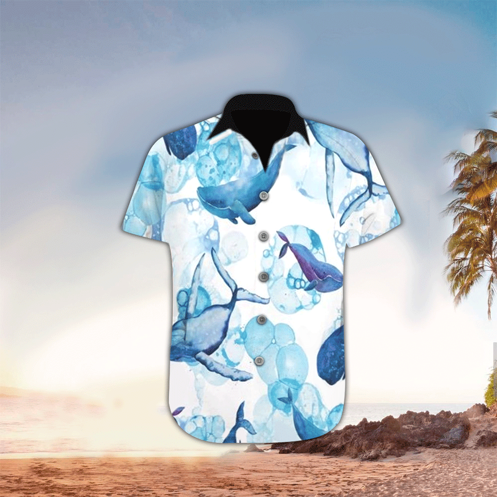 Whale Mens Hawaiian Shirt Whale Button Up Shirt for Men and Women