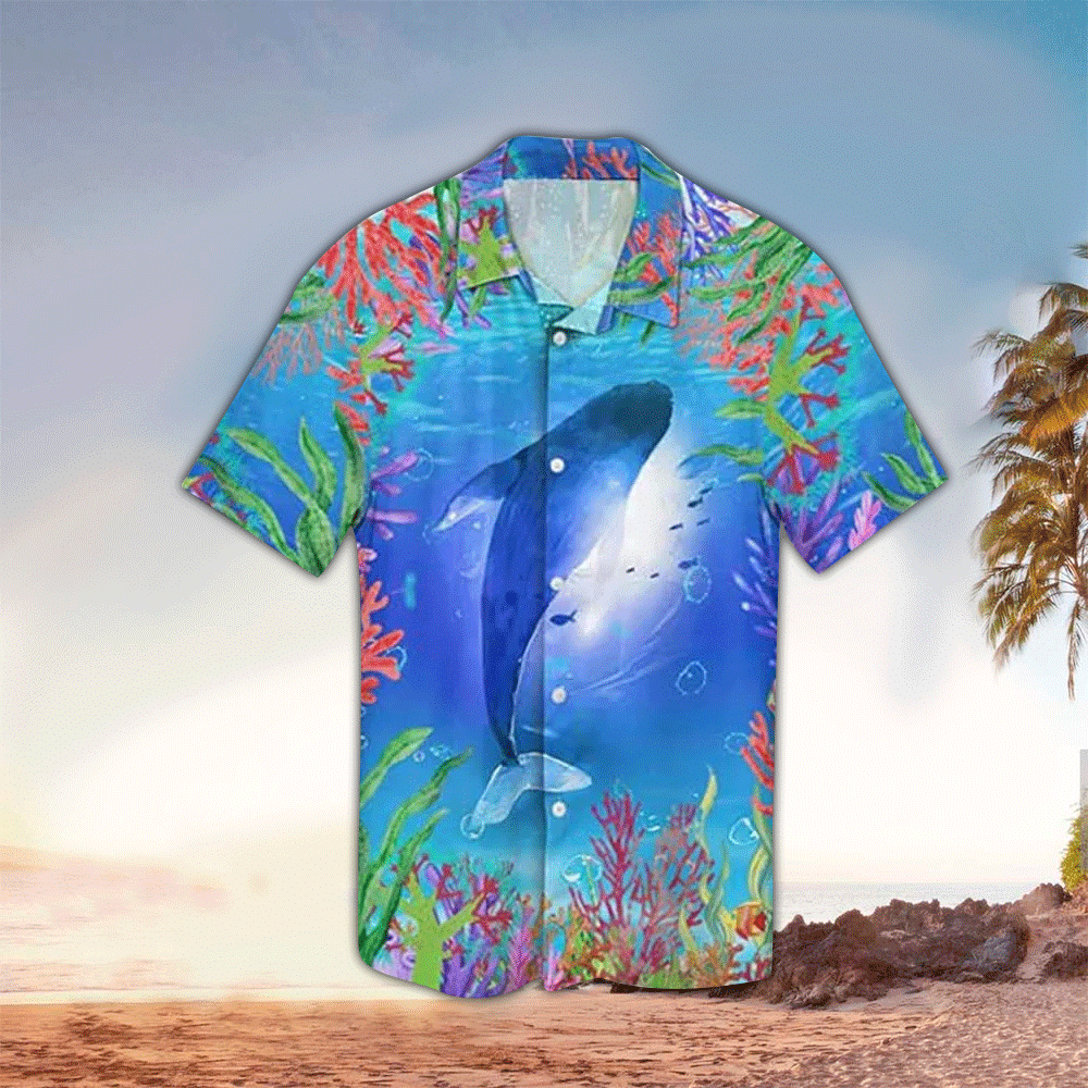 Whale Mens Hawaiian Shirt Whale Button Up Shirt for Men and Women