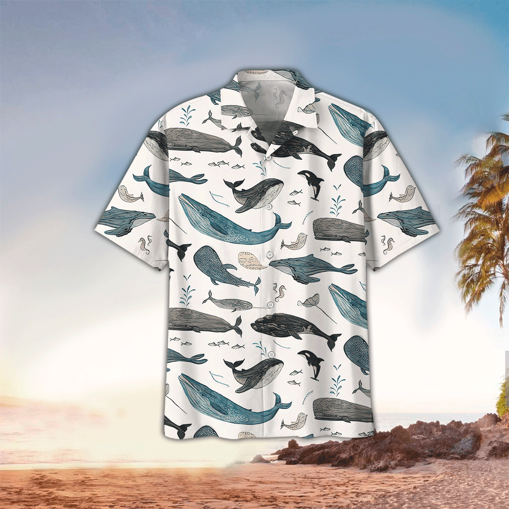 Whale Mens Hawaiian Shirt Whale Button Up Shirt for Men and Women