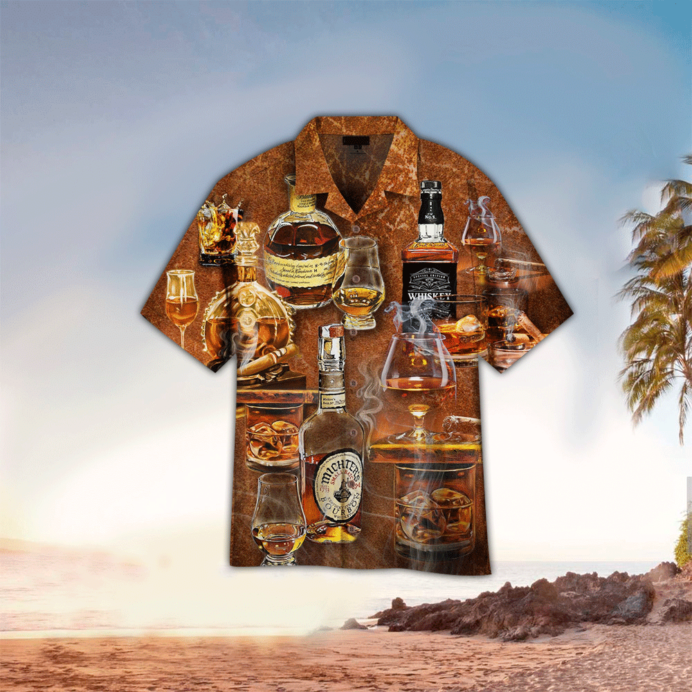 Whiskey Apparel Whiskey Hawaiian Button Up Shirt for Men and Women